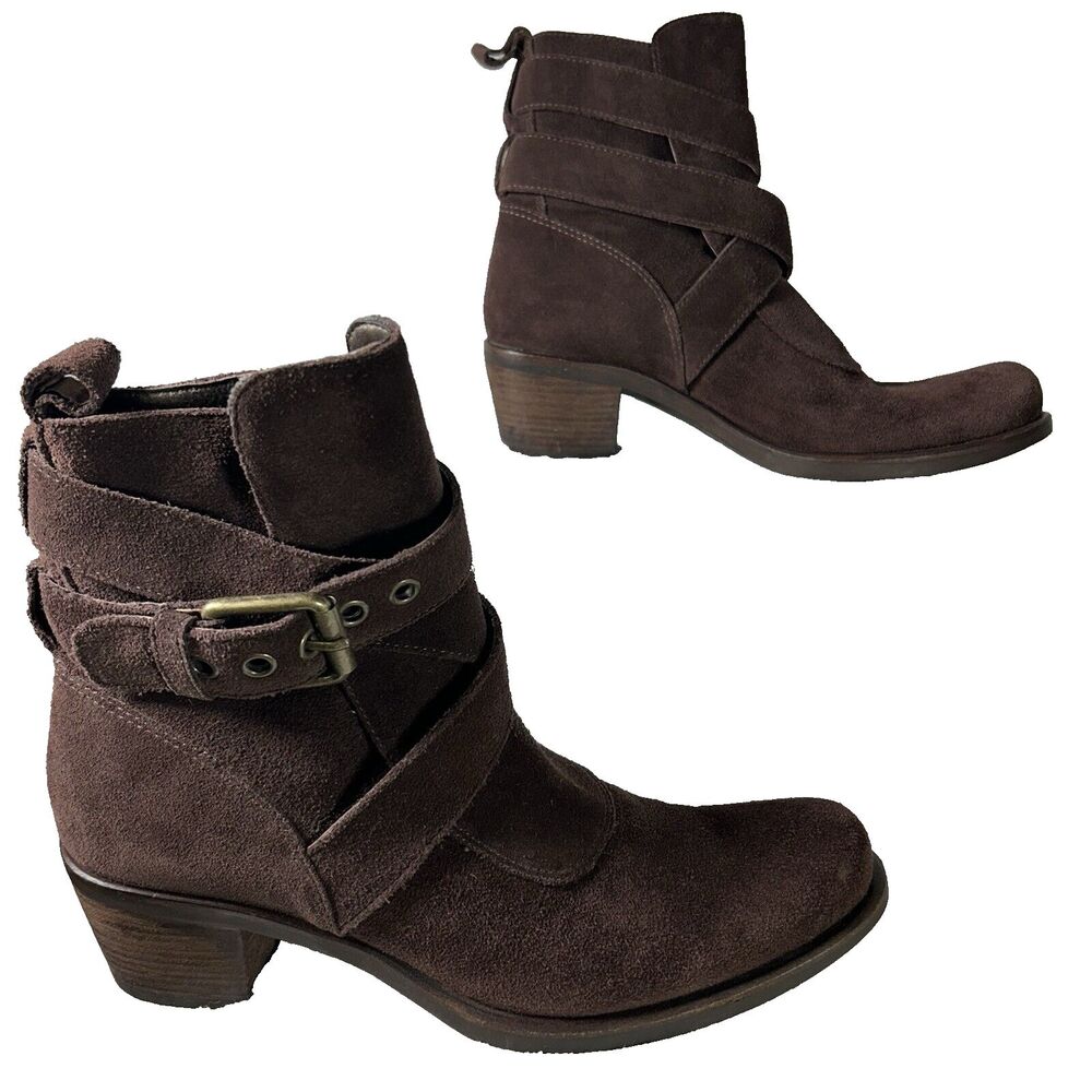 Cole Haan G Series Y2K Womens 6 Brown Suede Strappy Biker Granny Western Boots